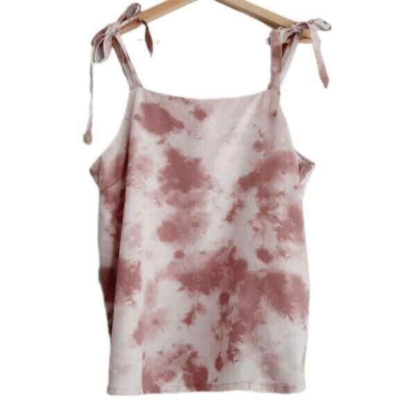 RIPZONE Tie-Dye Pink Tie Shoulder Tank Top Smocked Back Sz XL - Picture 2 of 13